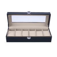 6 Slots Relógio de pulso Visor de caixa Caixa de armazenamento de jóias de jóias com capa Jóias de jóias Organizador do suporte de exibição2191