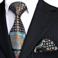 E10 Men's Ties Hanky Multicolor Black Blue Turquoise Floral Neckties Set 100% Silk Whole 255g