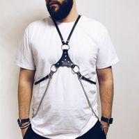 Men Punk Body Leather Bondage voor Fashion Trendy Taille Harness Belt Chain O Ring Rats Black Belts met zilveren mannelijke halterbehuizing S224s