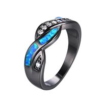 Wedding Rings Fashion Blue Fire Opal CZ Cross Ring For Women Men Vintage Black Gold Filled Zircon Jewelry RB0850Wedding