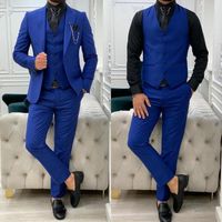 Fashion Royal Blue Groom Wedding Tuxedos Men Sust 3 pezzi Groomsmen Formale Business Suits Costume Homme