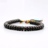Tibetan Lucky Buddhist Black Coconut Shell Braided Bracelets OM Mani Padme Hum Meditation Mens Bracelet249Q