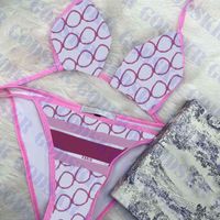 Mulheres rosa swimwear biquíni conjunto têxtil letra completa impresso mulheres swimsuit praia nadar senhoras maiô