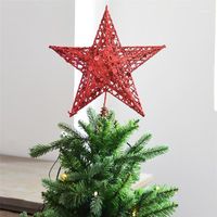 Christmas Decorations 1PC Red Stars Tree Topper Glitter Xmas Ornament Party Decoration 1118#301