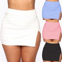 Kadınlar Mini Gömlek Yaz Seksi İnce Artı Beden Düz Renkli Kadın Splited Yüksek Bel Kalem Etek Kulübü Moda 220526