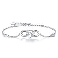 S925 Silver Charm Bracelet Double Heart 8-Charge Infinity
