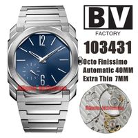 Relógios de alta qualidade BVF 40mm THK 7mm 103431 Octo finissimo extra fino BVL138 Relógio masculino automático Blue mostrador de aço inoxidável Gents Sport Relvadores de pulso