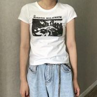 Camiseta de mujeres niñas estampado de algodón suave o cuello 2022 moda de verano damas streetwear tees delgadas manga corta casual topswomen