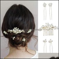 Wedding Hair Jewelry Classic Pearls Comb Bridal Pins Clips Women Accessories Handmade Headpieces Bride Ornaments 5Pcs Set Drop Delivery 2021