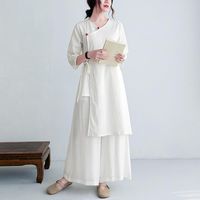 Vêtements ethniques dames chinoises style rétro lâche mince manche solide couleur laçage en lin en coton