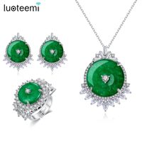 Naszyjniki wiszące moda srebrna modna zielona jadear biżuterii zestawy biżuterii dla kobiet kolczyki naszyjnik