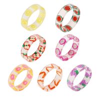 Koreanische bunte Kristall-Frucht-Ring Niedliche Cartoon-Lächeln Transparente Harzringe für Frauen Schmuck