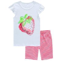 Meninas de morango para meninas de verão pijama define as crianças de sono rosa 100% algodão mais novo Fashion Kids Pijamas T-shirt calças 210413343h