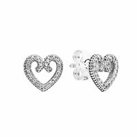 Authentic 925 Sterling Silver Heart Swirl Stud Earring Women...
