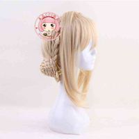 Violet Evergarden Short Light Blonde Braid Hair With Two Buns Heat Resistant Hair Cosplay Costume Wig + Free Wig Cap H220513