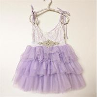 Girls princess dresses children Rhinestone belt lace suspeder dress kids tulle tutu cake clothing A86902764