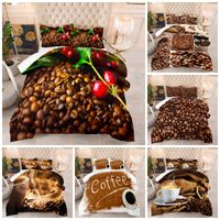 Conjuntos de edredones de la serie 3D Coffee Beans Sets Super Soft Breathable Four Seasons Cuelas Adultos Niños Universales Set Twin Full Queen King Tamaño