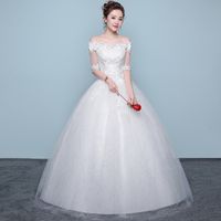 El vestido de novia de la novia 2022 nuevo temperamento-delgado una palabra hombro sen coreano simple palacio