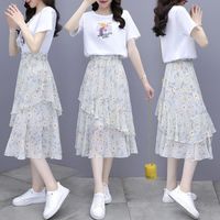 Röcke elegantes Rock T-Shirt Zweitbeuchter Sommer Frauen koreanische süße Stil hohe Taille florale asymmetrische Falten-Rockskürze