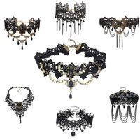 Chokers Sexy Gothic Black Lace Necklaces For Women Stone Collar Vintage Victorian Chocker Steampunk Halloween Goth Party Jewelry