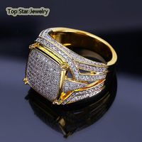 Vintage Copper Ring Shiny Micro Cubic Zirconia Real Gold Plated Rings Punk Finger Accessories For Men Hip Hop Rapper Jewelry Gift 1889
