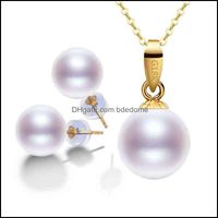 Bracelet Earrings Necklace Jewelry Sets Xf800 Pearl Set 18K Gold Natural Freshwater Pendant Au750 8-11Mm Womens Wedding Gift H220422 Drop