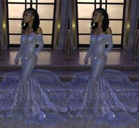 Black Girl Silver Sequins Off- the- shoulder Mermaid Prom Dres...