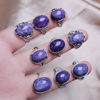 Wedding Rings Women's Jewelry Natural Charoite Adjutable Oval Dragon Purple Crystal Party Anniversary Healing RandomWedding