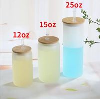 Süblimasyon boş 12 oz 16 oz 25 oz cam teneke bambu kapak su şişeleri yeniden kullanılabilir saman bira şeffaf buzlu bardak soda bardağı