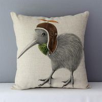 Cojín/almohada decorativa animales estampados kiwi pájaro liebre oveja jabalí jabalí sellón almohadas cuadradas asiento decorativo de 45x45 cm