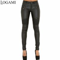 Logami Faux Leather Banns Женщины Эластичные брюки на молнии Leren Broeken 220808