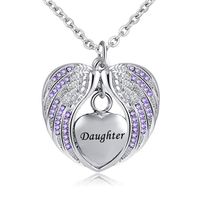 Birthstone Charm pendant Memorial Urn Necklace Stainless Steel Waterproof Angel Wing Keepsake Cremation Jewelry for Daughter276I