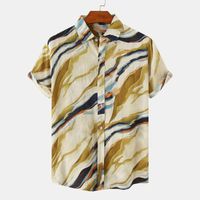 Erkekler Sıradan Gömlek Yaz Erkekler Hawaii Moda Merkezi Baskılı Kısa Kollu Bluz Üst Tatil Gevşek Bol Plaj Tarzı Up Gömlek