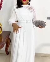 Roupas étnicas elegantes vestidos de chiffon maxi vestidos africanos para mulheres 2022 moda vestidos de manga longa perfurando roupas femininas com cinto