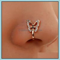 Nose Rings Studs Body Jewelry Crystal Butterfly Fake Ring Non Piercing Clip On Indian Style Cuff Septum Nariz Gc856 Drop Delivery 2021 Zkn