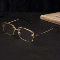 Sonnenbrille Randless Glass Mann Frau Rechteck natürliche Kristallstein Sonnenbrille Vintage Anti Auge trockene UV400 Top -Qualitätsunglasse