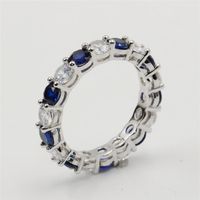 Whole Lots of Stock Sparkling Fashion Jewelry Real 925 Sterling Silver Blue Sapphire CZ Diamond Stack Wedding Band Ring for Wo192V