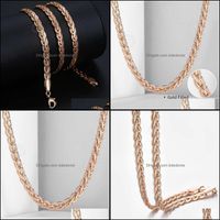 Chains Necklaces Pendants Jewelry 5.5Mm Womens Mens Necklace Flat Hammered Wheat Chain 585 Rose Gold Filled Fashion Wedding Party 50/60Cm