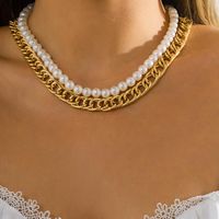 Cadenas Collar de perlas Ailodo para mujeres Punk Gold Plate Color Grueso Declaración de cadena Collier Femme Joyas de joyas de regalos de regalos