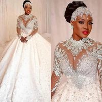 Luxurious Sheer Long Sleeve Vintage Lace Wedding Dresses 2022 HIgh Neck Summer Church Bridal Gowns Vestido De Novia B0701x04