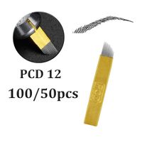 Aghi da tatuaggio 50/100pcs PCD 12 pin permanente Makeup Eccaminiera Tatoo Blade Microblading Penna per manuale di ricamo 3D Pentattoo