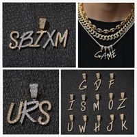 New Fashion personalized 18K Gold Bling Diamond Cursive A-Z Initial Letters Custom Name Pendant Necklace DIY Letter Jewelry for Co3387