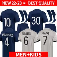 لاعب 30 10 Mbappe 7 Hakimi Sergio Ramos Wijnaldum PSGS Soccer Jersey 22 23 Maillots Player Women Football Shirt 2022 2023 Men Kids Kits Sets Enfants