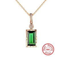 Colliers pendants Hoyon 18K Rose Gold Color Natural Emerald Collier pour femmes Baguette Coup Green Tourmaline Gemstone Fine bijoux