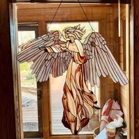 Objetos decorativos Figuras do jardim de vento pendurado sinos de vento anjo asas de decoração de vitrais