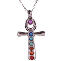 K1696 Lucky Cross Chakra Stones Reiki Point Perle Perle Cage Cage Essential Diffuseur Collier Vertille