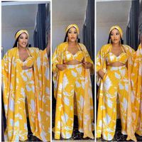 Fashion-Fashion women's 4-piece set European and American sexy print new African design bra pants cloak and scarf dress 2021 281h