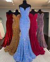 Robes de soirée de bal chérie 2022 Sirène Sequin Lady Pageant Gown Glitter Long Formal Party Event Women Fashion Miss Met Gala 10 couleurs Royal Hunter Black Red