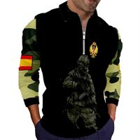 Herrpolos taktisk kamouflage 3D-tryck herrskjorta Veteran Casual långärmad Turn-Down Zipper Design Collar Commando Soldatklädsel