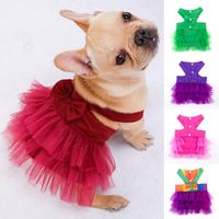 Dog Apparel Summer Lace Tullle Dress Pet Princess Skirt Clothes For Small Party Birthday Wedding Bowknot Puppy CostumeDog